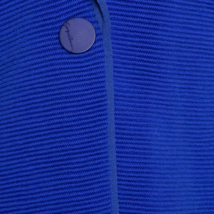 Pre Owned Giorgio Armani Blue Wool Blend Ribbed Knit Jacket M