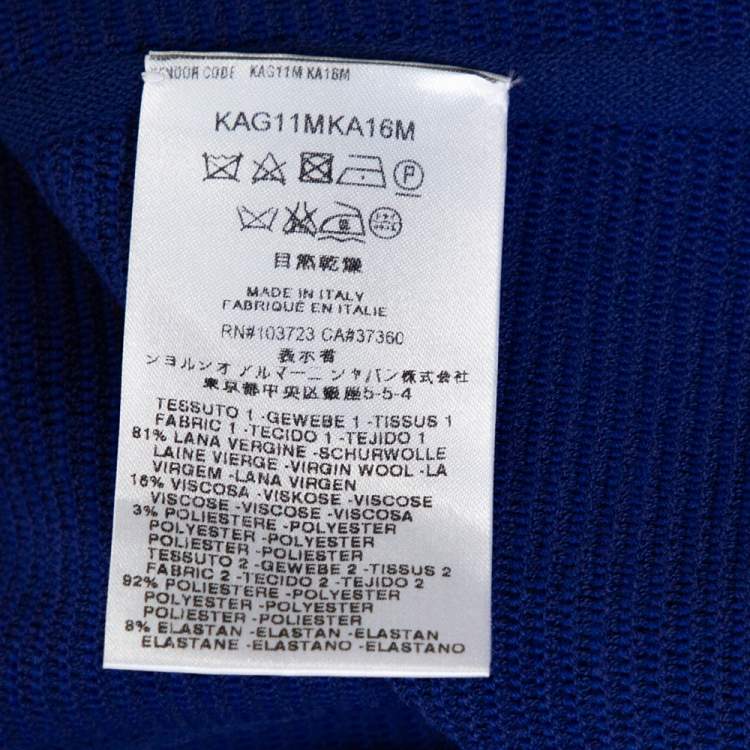 Pre Owned Giorgio Armani Blue Wool Blend Ribbed Knit Jacket M