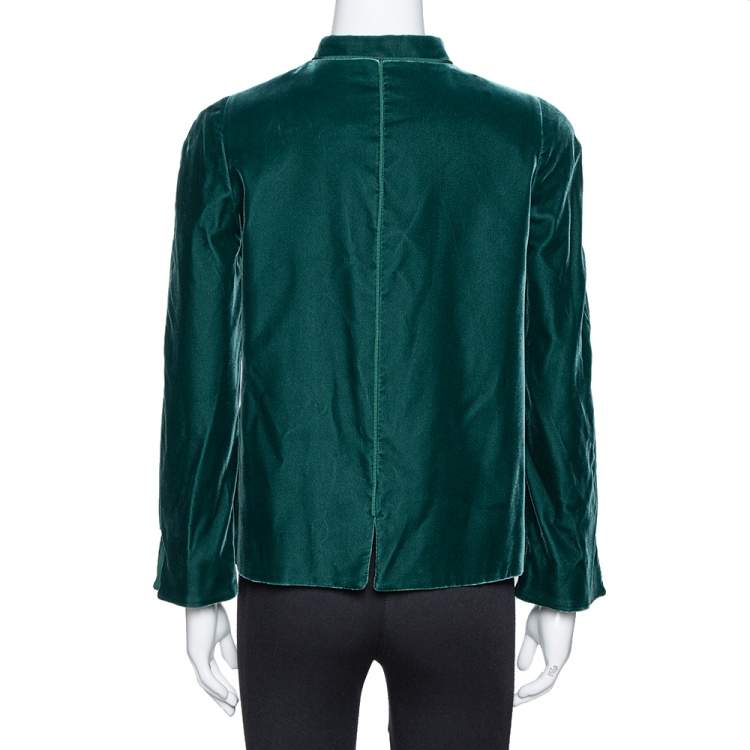 Pre Owned Giorgio Armani Emerald Green Velvet Zip Front Jacket S