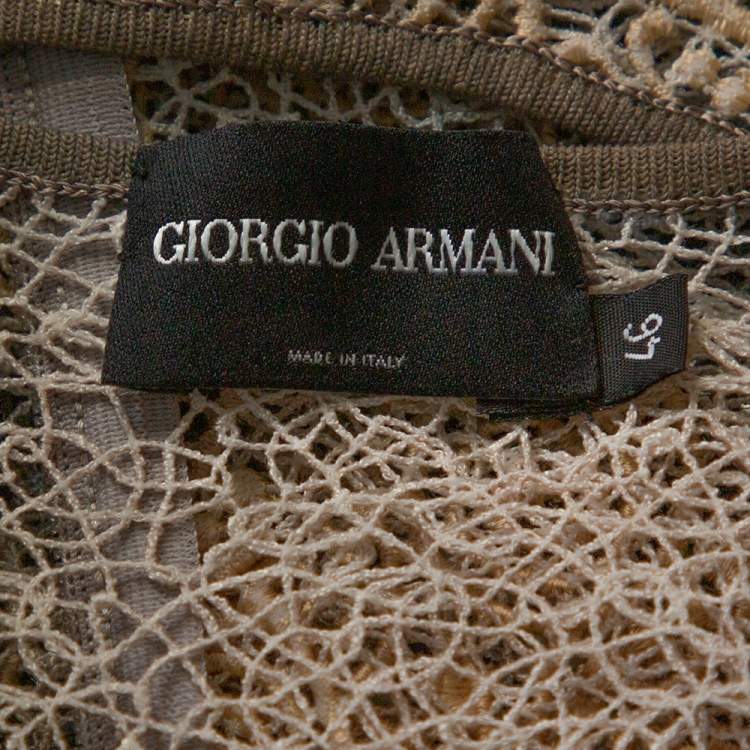 Pre Owned Giorgio Armani Cream Embroidered Lace Sleeveless Top L