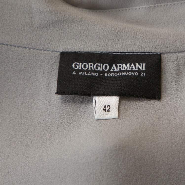 Pre Owned Giorgio Armani Grey Silk Crepe Open Front Blouse M