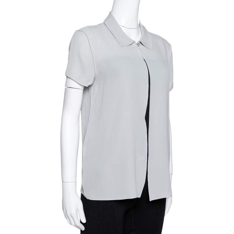 Pre Owned Giorgio Armani Grey Silk Crepe Open Front Blouse M