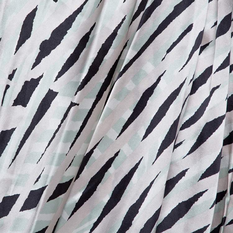 Pre Owned Giorgio Armani Light Grey Printed Silk Draped One-Shoulder Top M