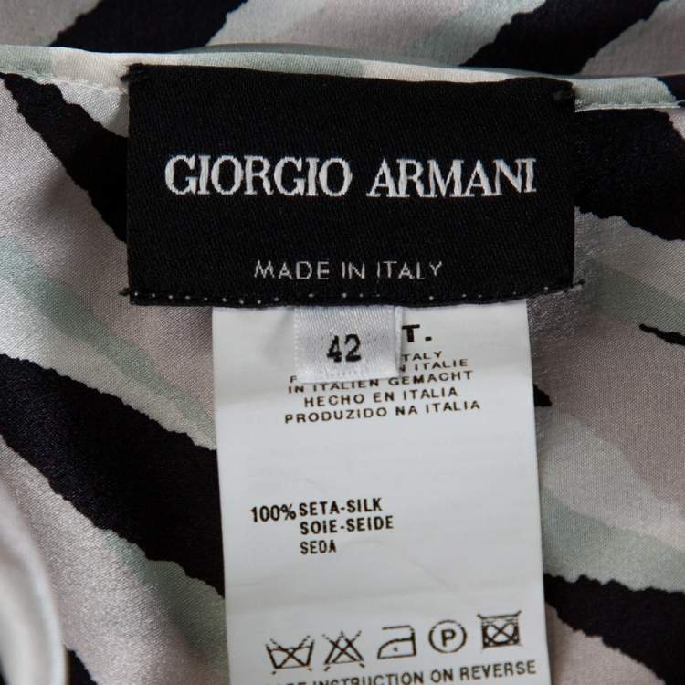 Pre Owned Giorgio Armani Light Grey Printed Silk Draped One-Shoulder Top M