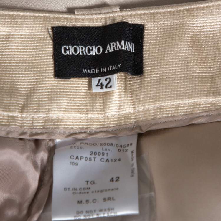 Pre Owned Giorgio Armani Beige Silk Satin Wide Leg Pants M
