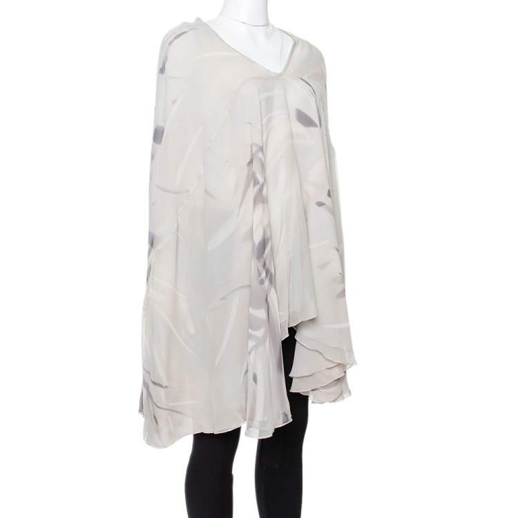 Pre Owned Giorgio Armani Pale Grey Printed Silk Kaftan Blouse S
