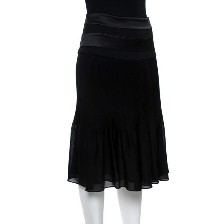 Pre Owned Giorgio Armani Black Nylon Blend Jersey Flared Skirt L 