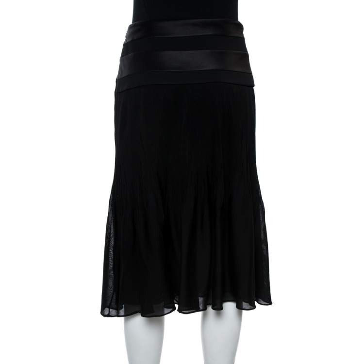 Pre Owned Giorgio Armani Black Nylon Blend Jersey Flared Skirt L 