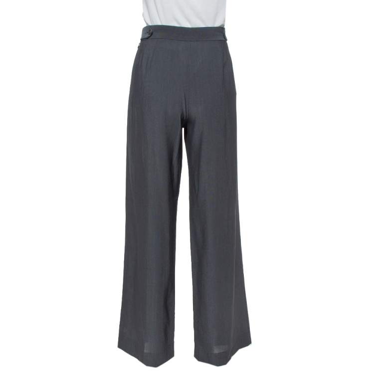 Pre Owned Giorgio Armani Black Wool Crepe Wide Leg Trousers M