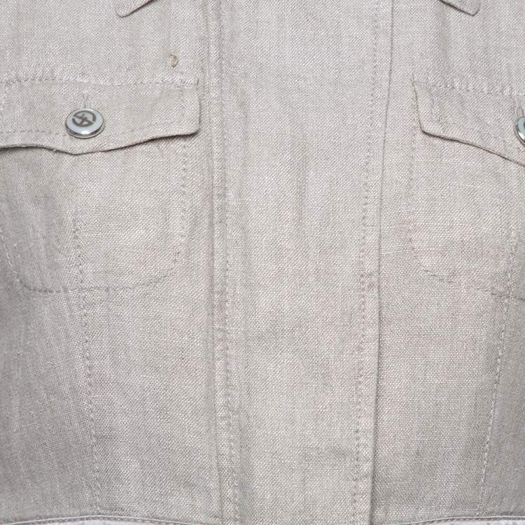 Pre Owned Giorgio Armani Silver Linen Safari Jacket M