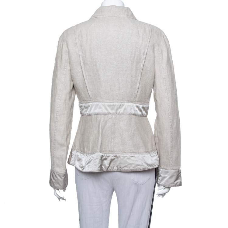 Pre Owned Giorgio Armani Silver Linen Safari Jacket M