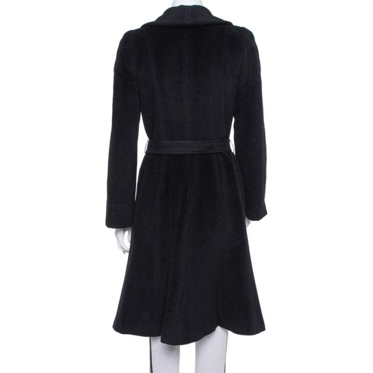 Pre Owned Giorgio Armani Black Rabbit Hair and Wool Blend Bow Detail Coat S