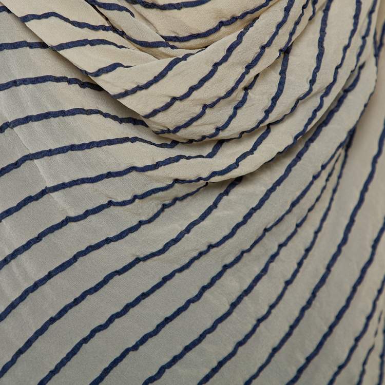 Pre Owned Giorgio Armani Bicolor Striped Silk Sleeveless Cowl Neck Top M