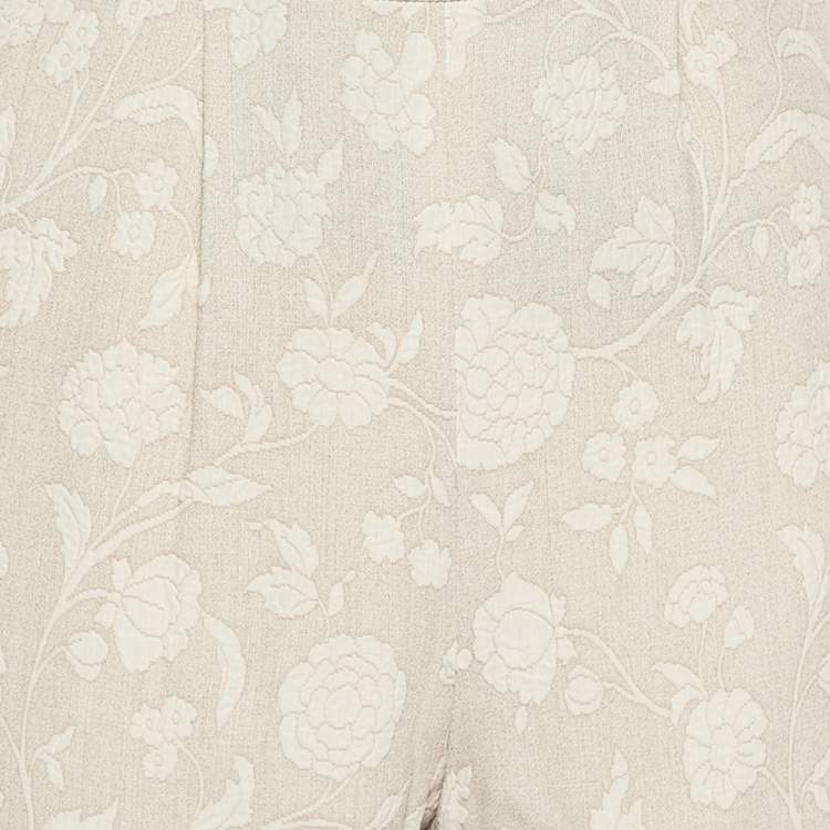 Pre Owned Giorgio Armani Cream Floral Jacquard Tapered Vintage Trousers XS