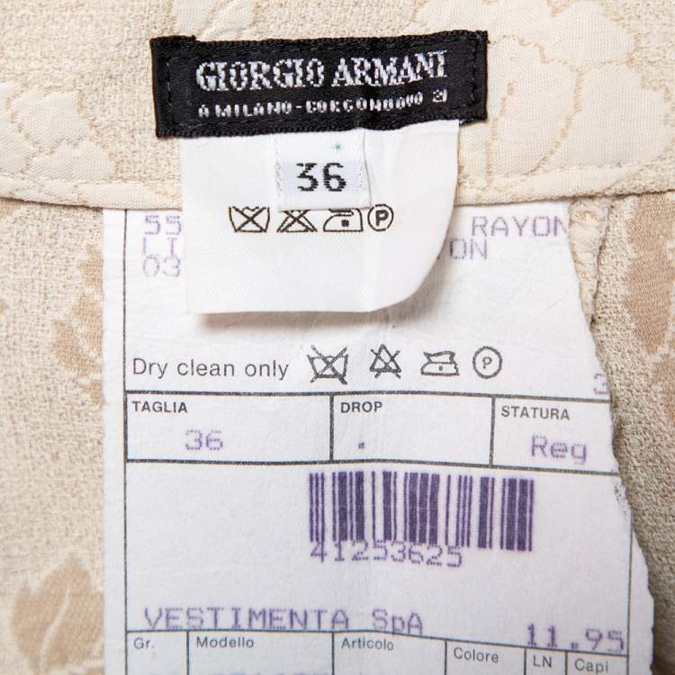 Pre Owned Giorgio Armani Cream Floral Jacquard Tapered Vintage Trousers XS