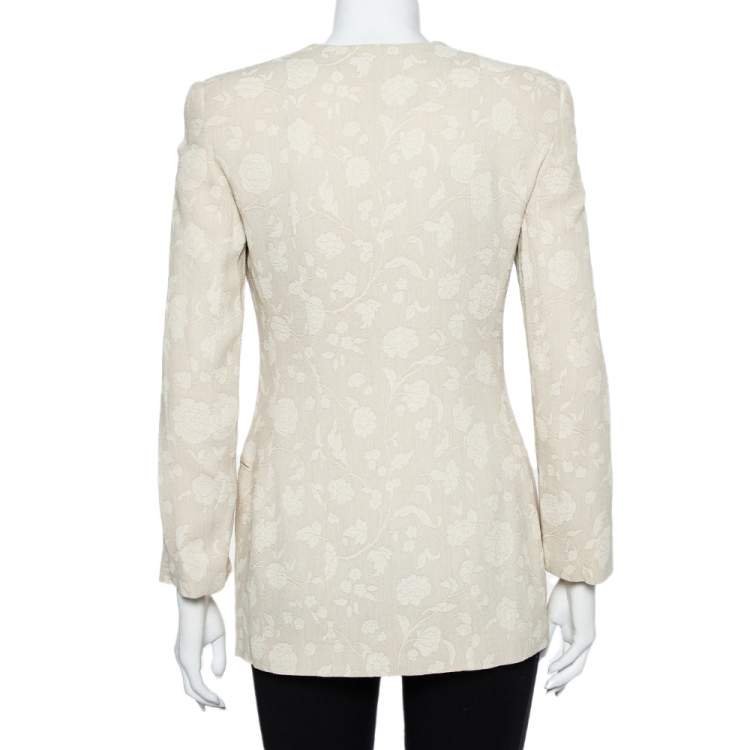 Pre Owned Giorgio Armani Cream Floral Jacquard Tie Detail Vintage Blazer XS