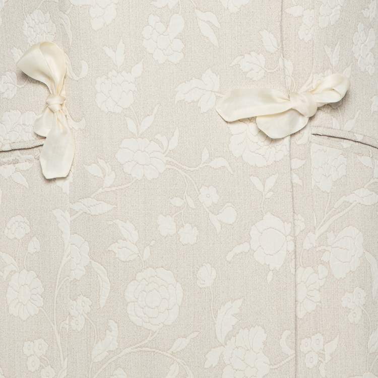 Pre Owned Giorgio Armani Cream Floral Jacquard Tie Detail Vintage Blazer XS