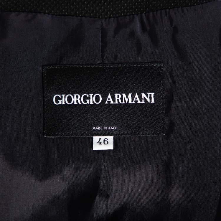Pre Owned Giorgio Armani Black Textured Wool Bow Detail Button Front Blazer L