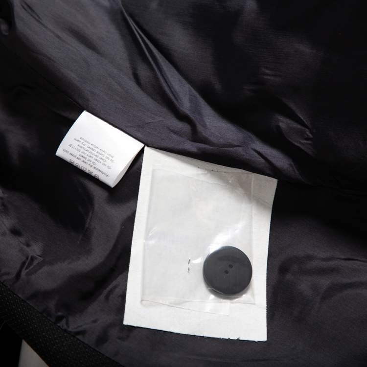 Pre Owned Giorgio Armani Black Textured Wool Bow Detail Button Front Blazer L