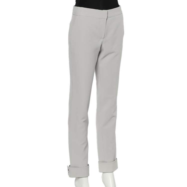 Pre Owned Giorgio Armani Grey Crepe Straight Leg Trousers S