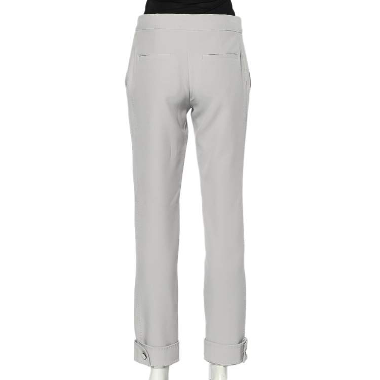 Pre Owned Giorgio Armani Grey Crepe Straight Leg Trousers S