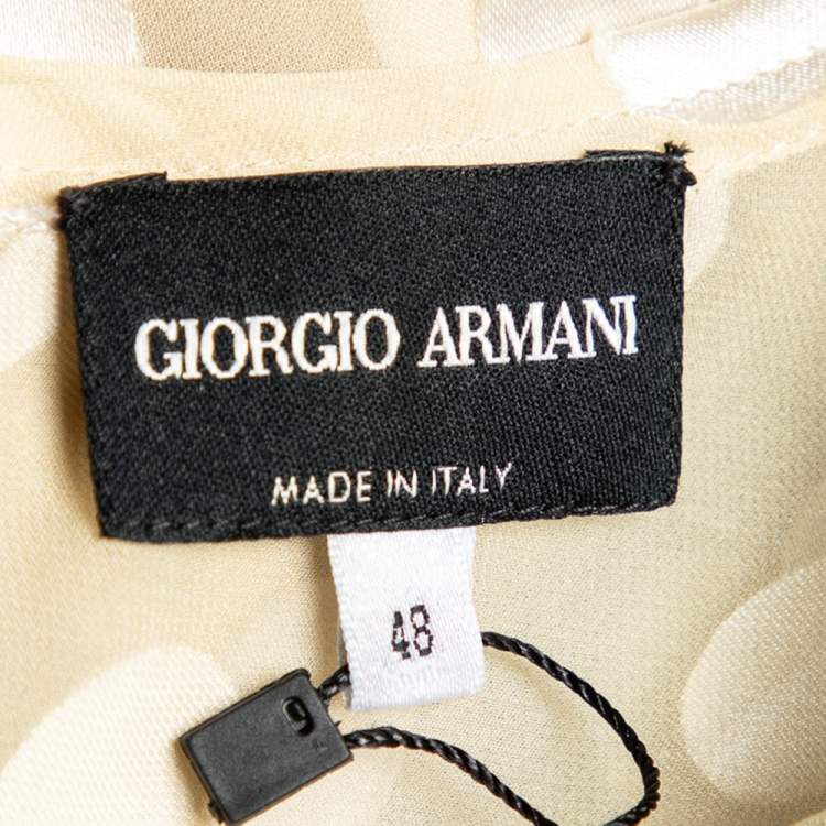 Pre Owned Giorgio Armani Yellow Polka Dot Silk Button Back Top L