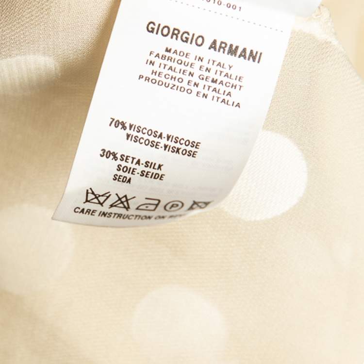 Pre Owned Giorgio Armani Yellow Polka Dot Silk Button Back Top L