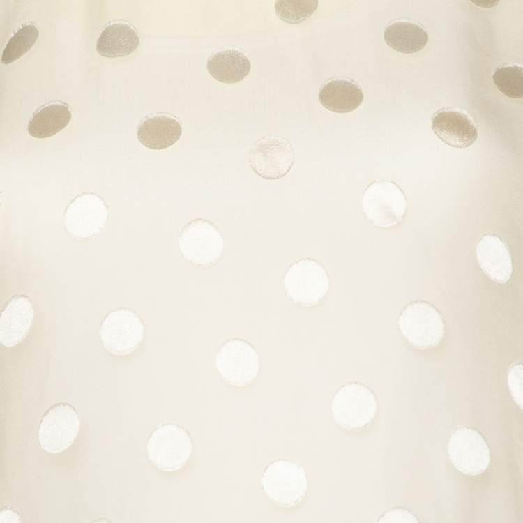 Pre Owned Giorgio Armani Yellow Polka Dot Silk Button Back Top L