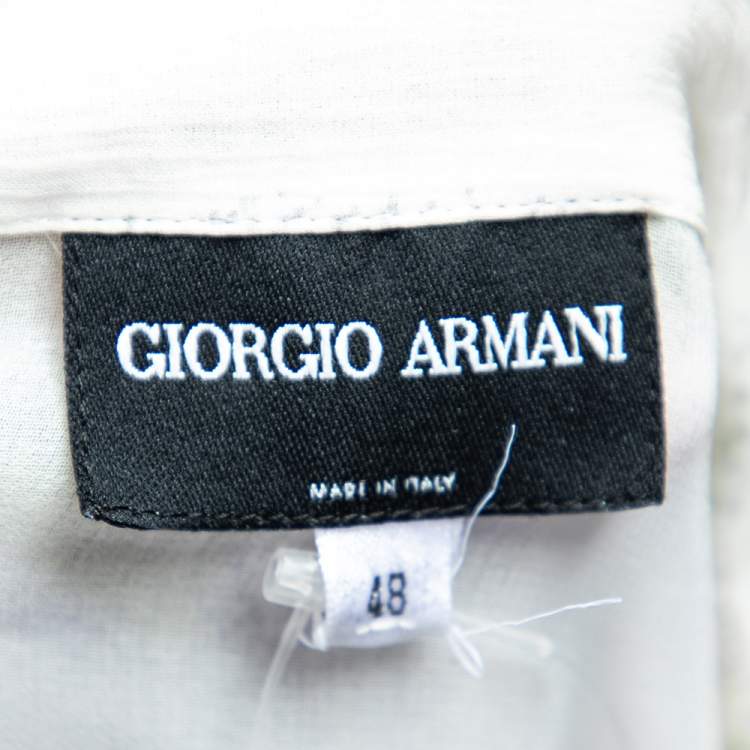 Pre Owned Giorgio Armani White Printed Silk Chiffon Single Button Shirt L