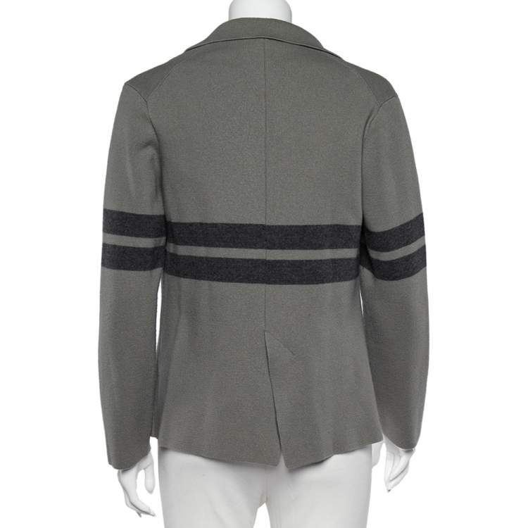 Pre Owned Giorgio Armani Grey Wool Stripe Detailed Button Front Cardigan XL