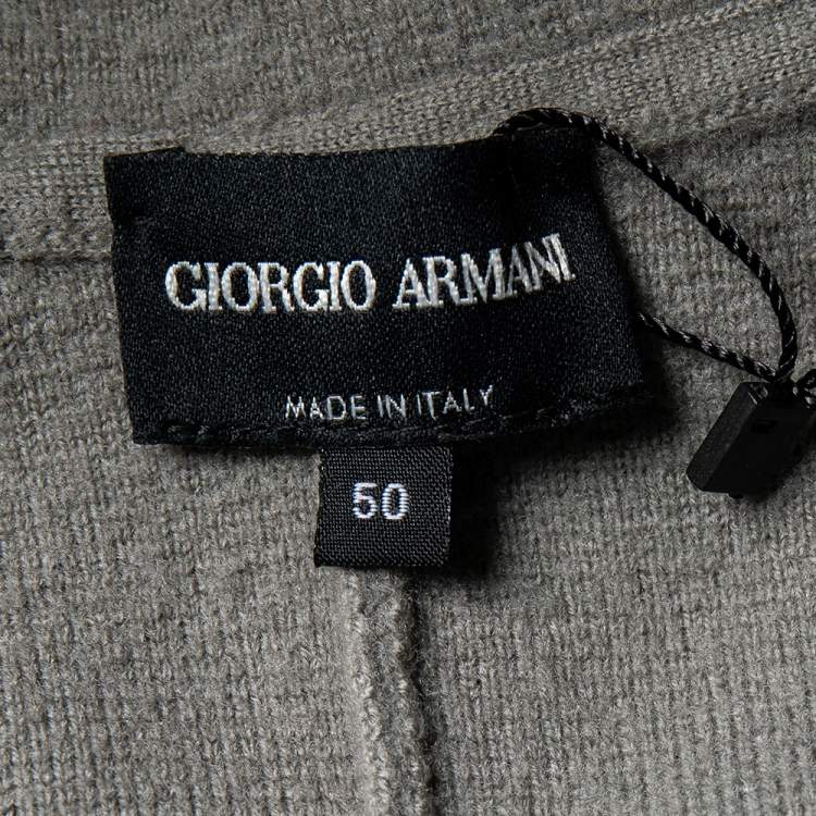 Pre Owned Giorgio Armani Grey Wool Stripe Detailed Button Front Cardigan XL