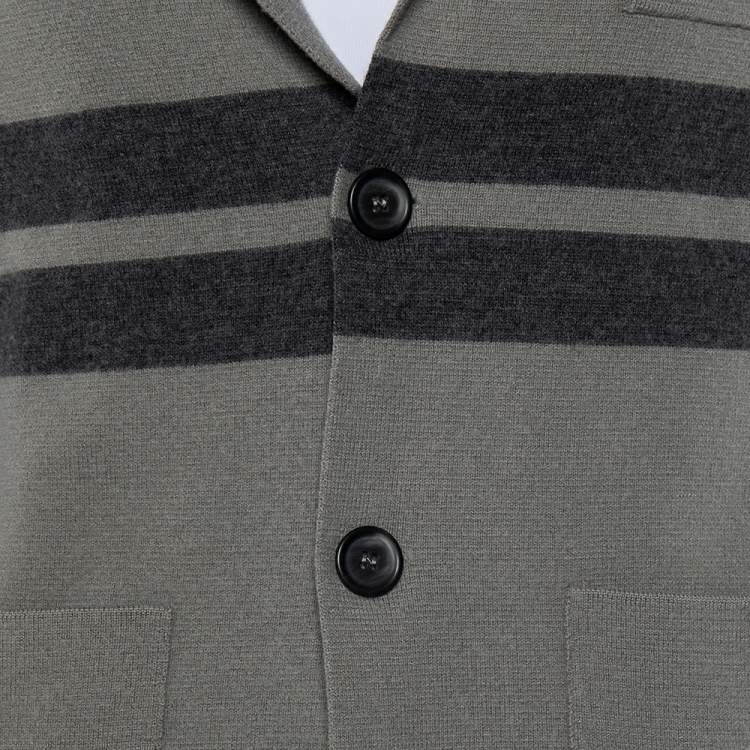 Pre Owned Giorgio Armani Grey Wool Stripe Detailed Button Front Cardigan XL