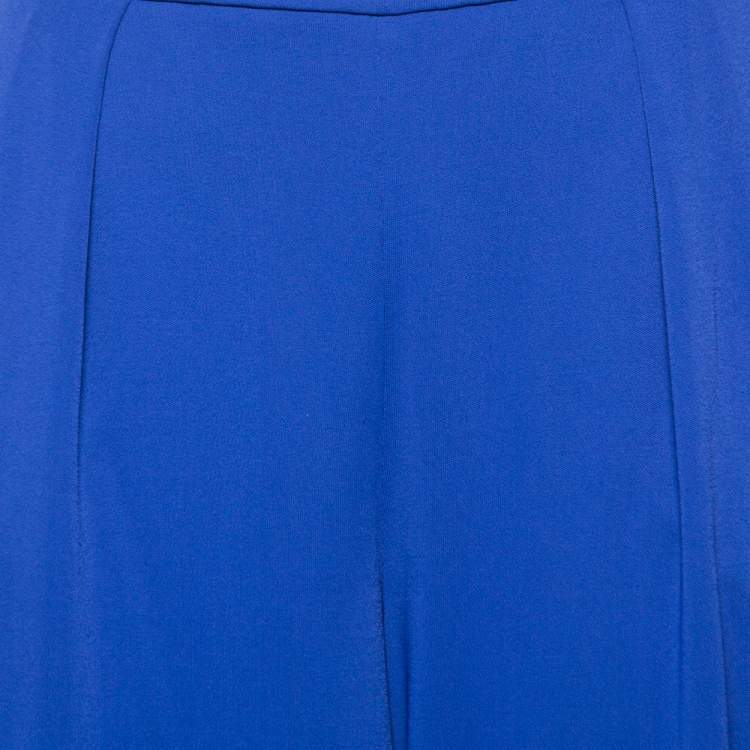 Pre Owned Giorgio Armani Blue Crepe Buttoned Hem Detailed Pants M