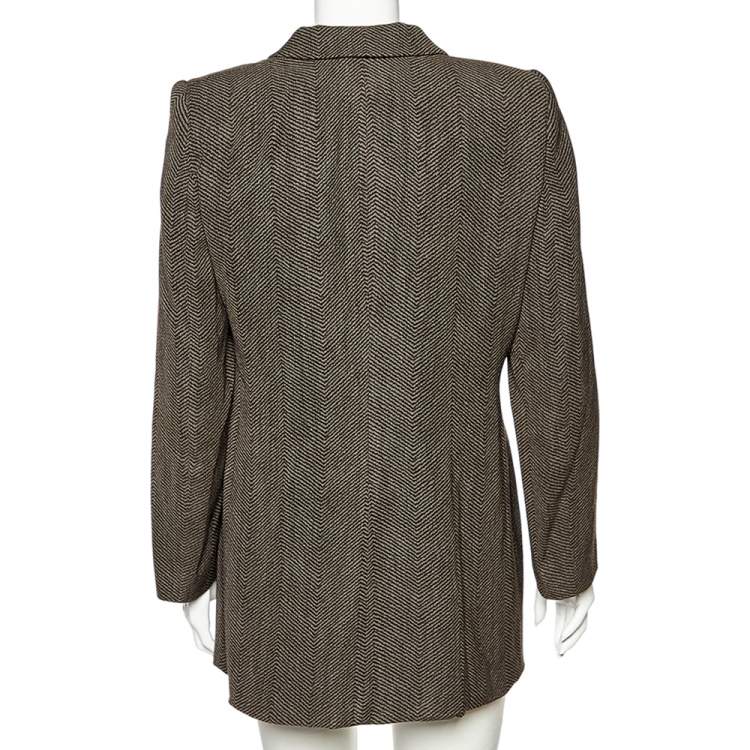 Pre Owned Giorgio Armani Brown Printed Wool & Silk Button Front Blazer L