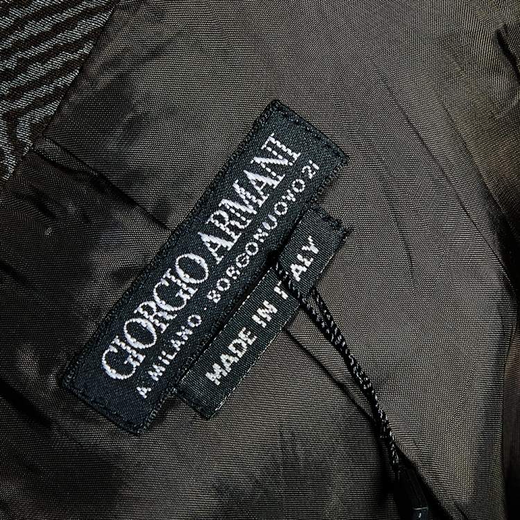 Pre Owned Giorgio Armani Brown Printed Wool & Silk Button Front Blazer L