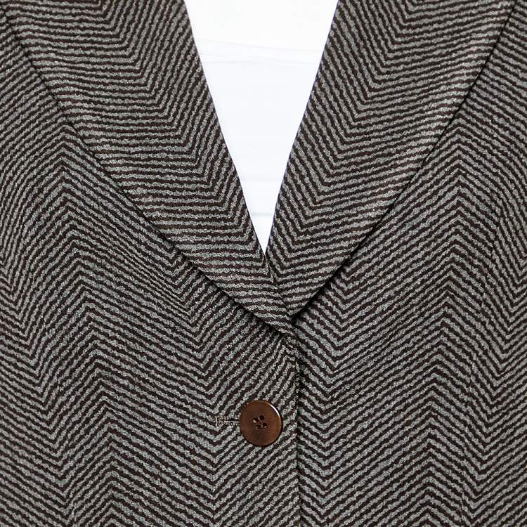 Pre Owned Giorgio Armani Brown Printed Wool & Silk Button Front Blazer L