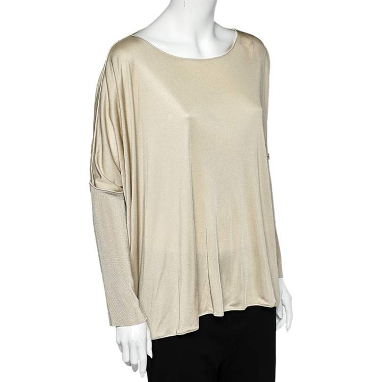 Pre Owned Giorgio Armani Beige Jersey Oversized Top L