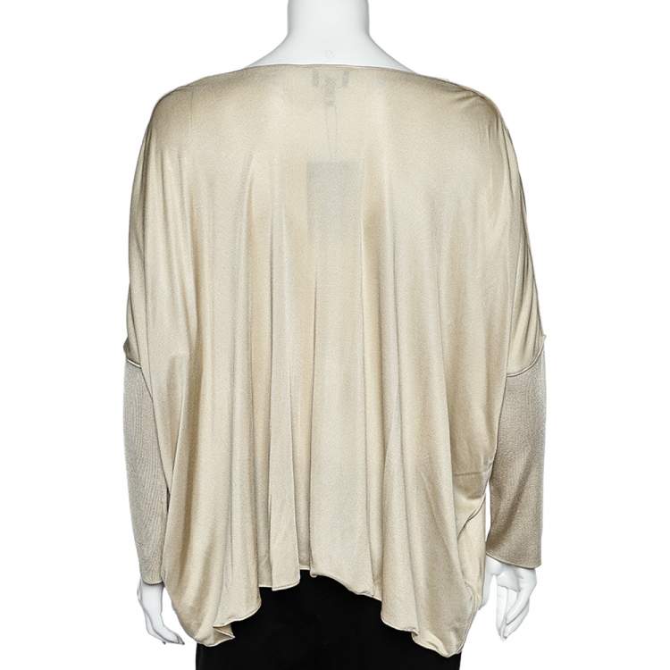 Pre Owned Giorgio Armani Beige Jersey Oversized Top L