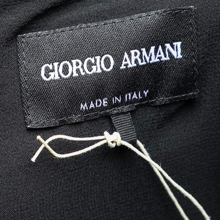 Pre Owned Giorgio Armani Black Silk Crepe Contrast Trimmed Wrap Detailed Dress M