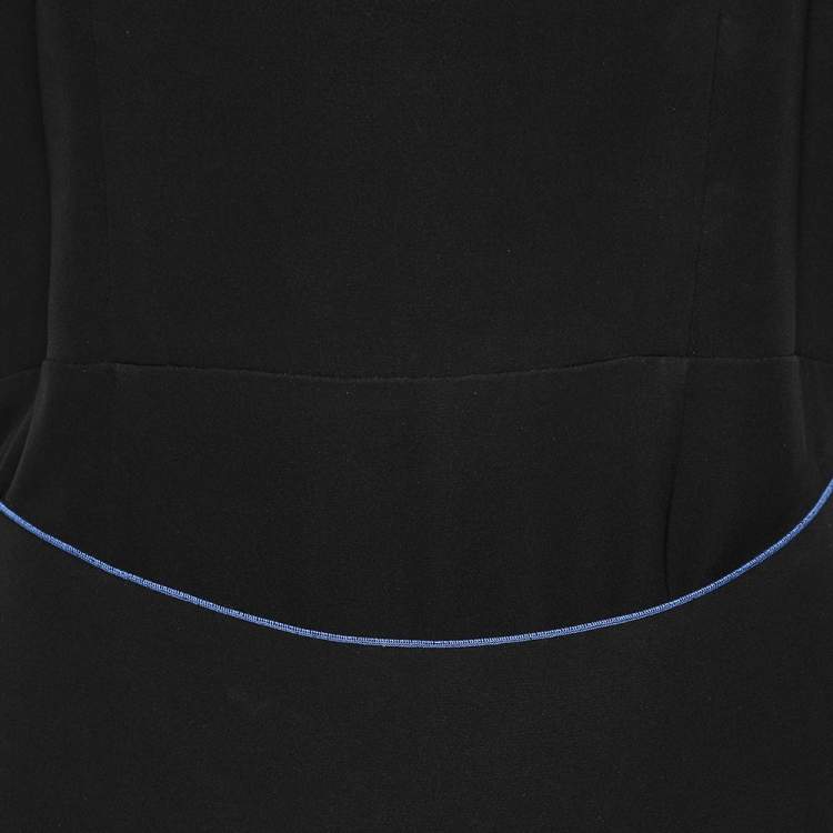 Pre Owned Giorgio Armani Black Silk Crepe Contrast Trimmed Wrap Detailed Dress M