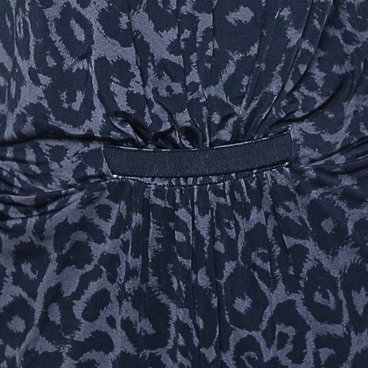 Pre Owned Giorgio Armani Blue Animal Printed Silk Jersey Cut-Out Back Detailed Dress L 