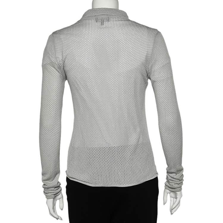 Pre Owned Giorgio Armani Grey Perforated Knit Cardigan XL