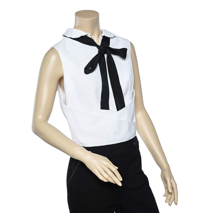 Pre Owned Giorgio Armani White Cotton Sleeveless Wrap Top M