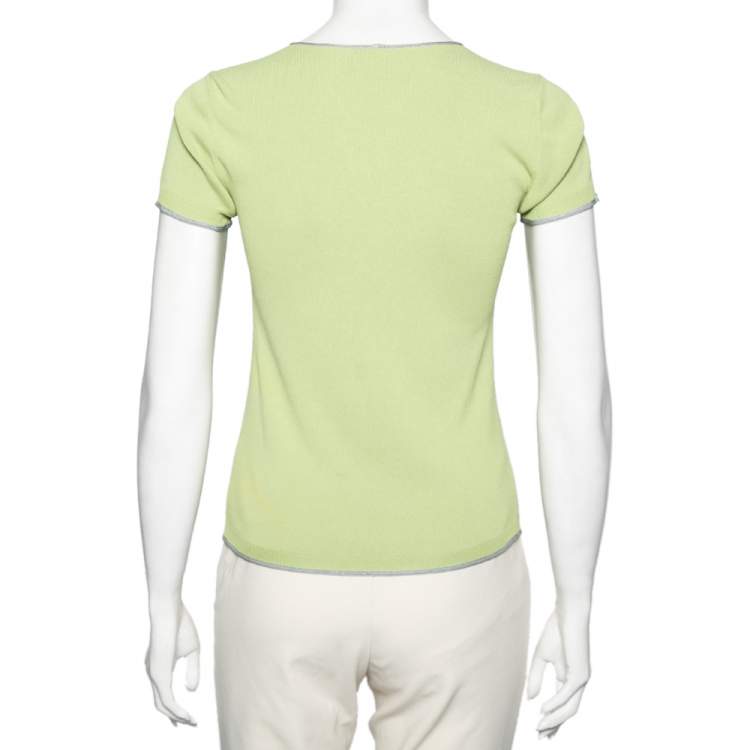 Pre Owned Giorgio Armani Green Knitted V-Neck Short Sleeve T-Shirt S