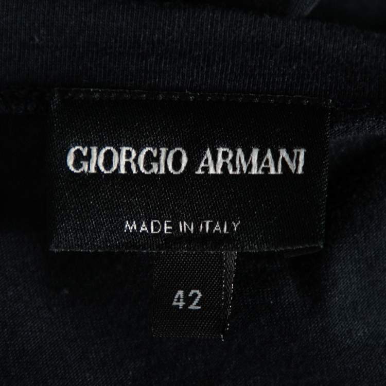 Pre Owned Giorgio Armani Navy Blue Logo Embellished Cotton T-Shirt M