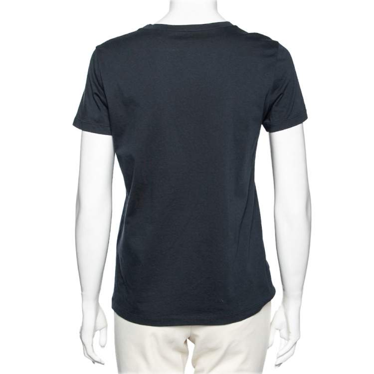 Pre Owned Giorgio Armani Navy Blue Logo Embellished Cotton T-Shirt M