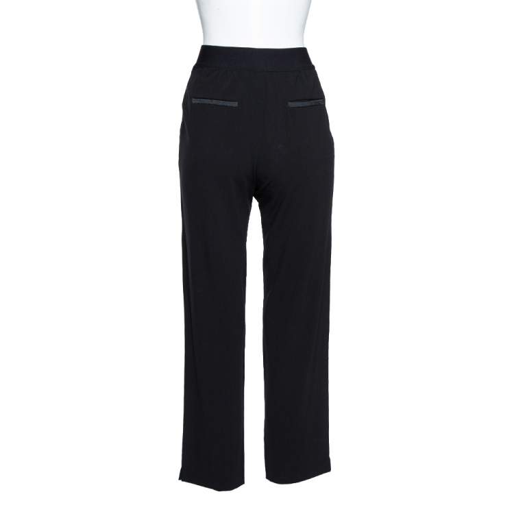 Pre Owned Giorgio Armani Black Wool Crepe Tailored Pants M 