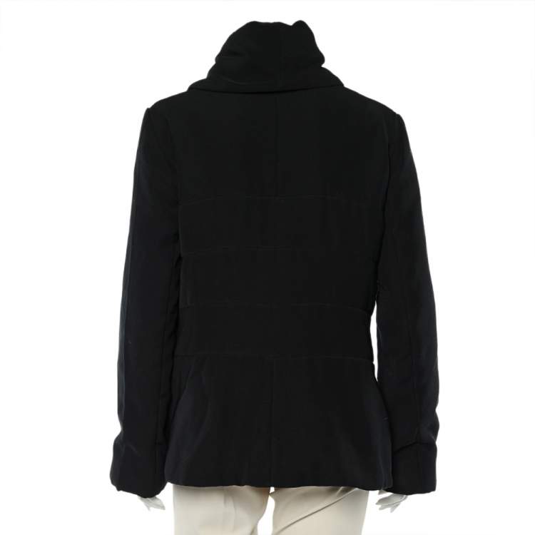 Pre Owned Giorgio Armani Black Quilted Oversized Collar Zip Front Jacket XL