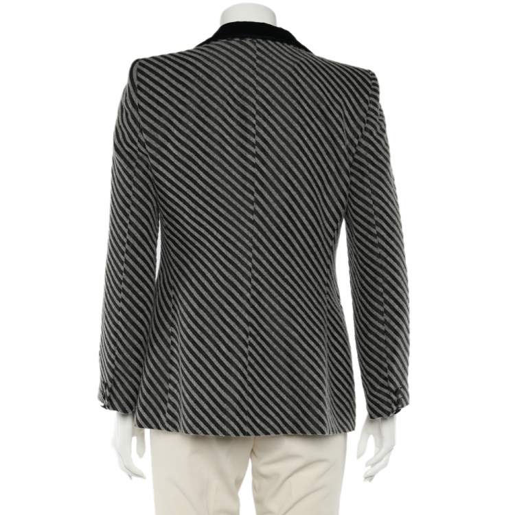 Pre Owned Giorgio Armani Monochrome Striped Wool Button Front Blazer M