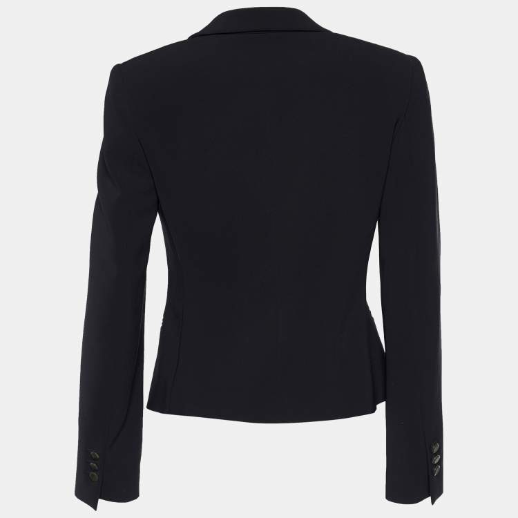 Pre Owned Giorgio Armani Black Crepe Button Front Blazer S
